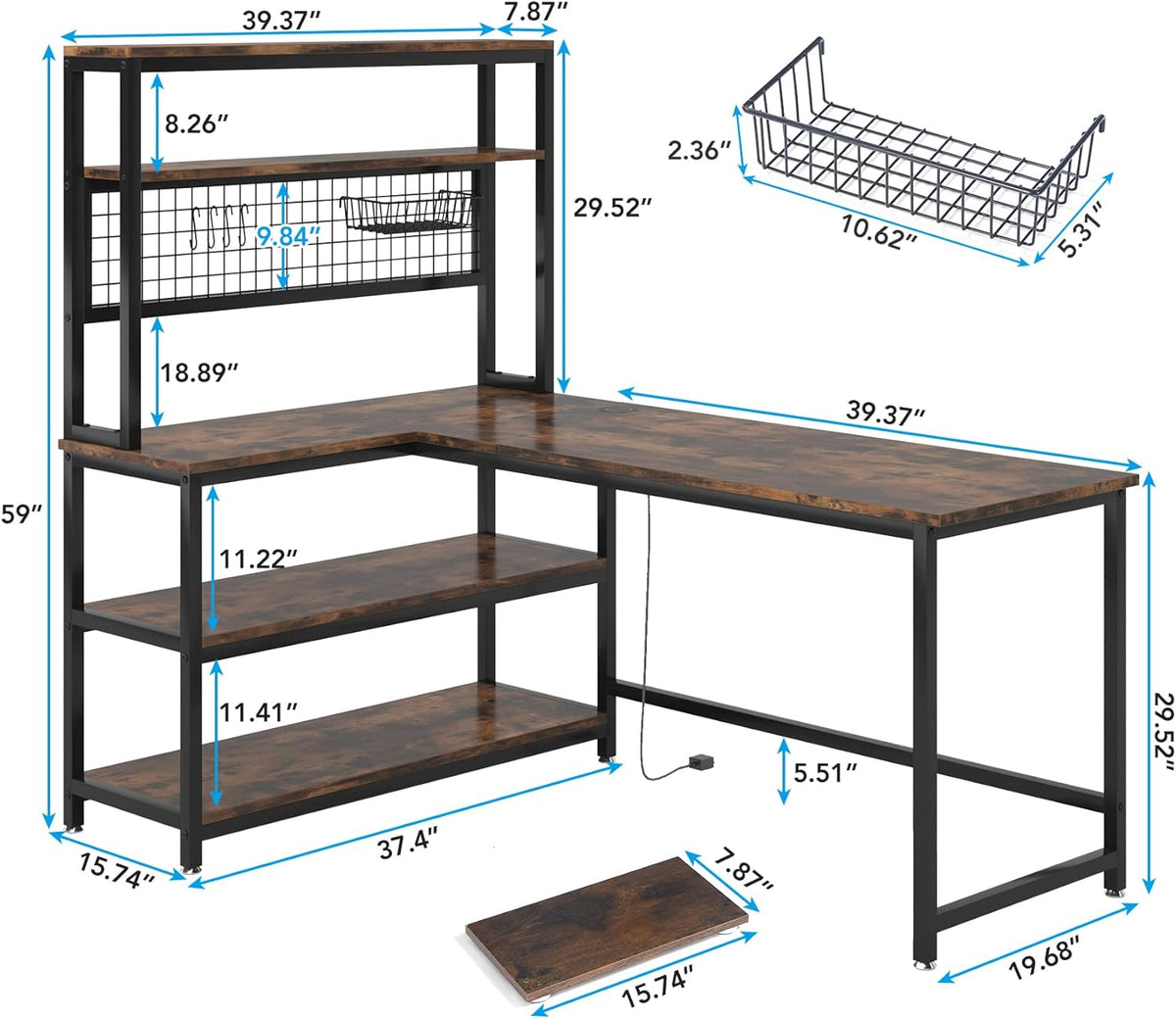 Tribesigns 55" L-Shape Computer Desk with Hutch and Wireless Charging, Office Desk Study Table Writing Desk Workstation with 5 Shelves and Movable CPU Stand for Home Office (Brown)