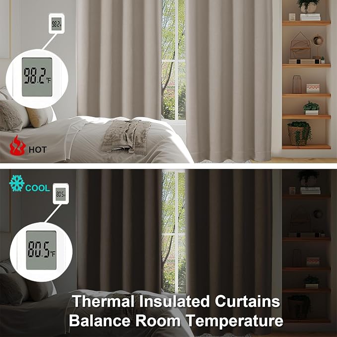 Simplebrand Ava Stone Short 24 Inches Blackout Curtain 2 Panels Set, Half