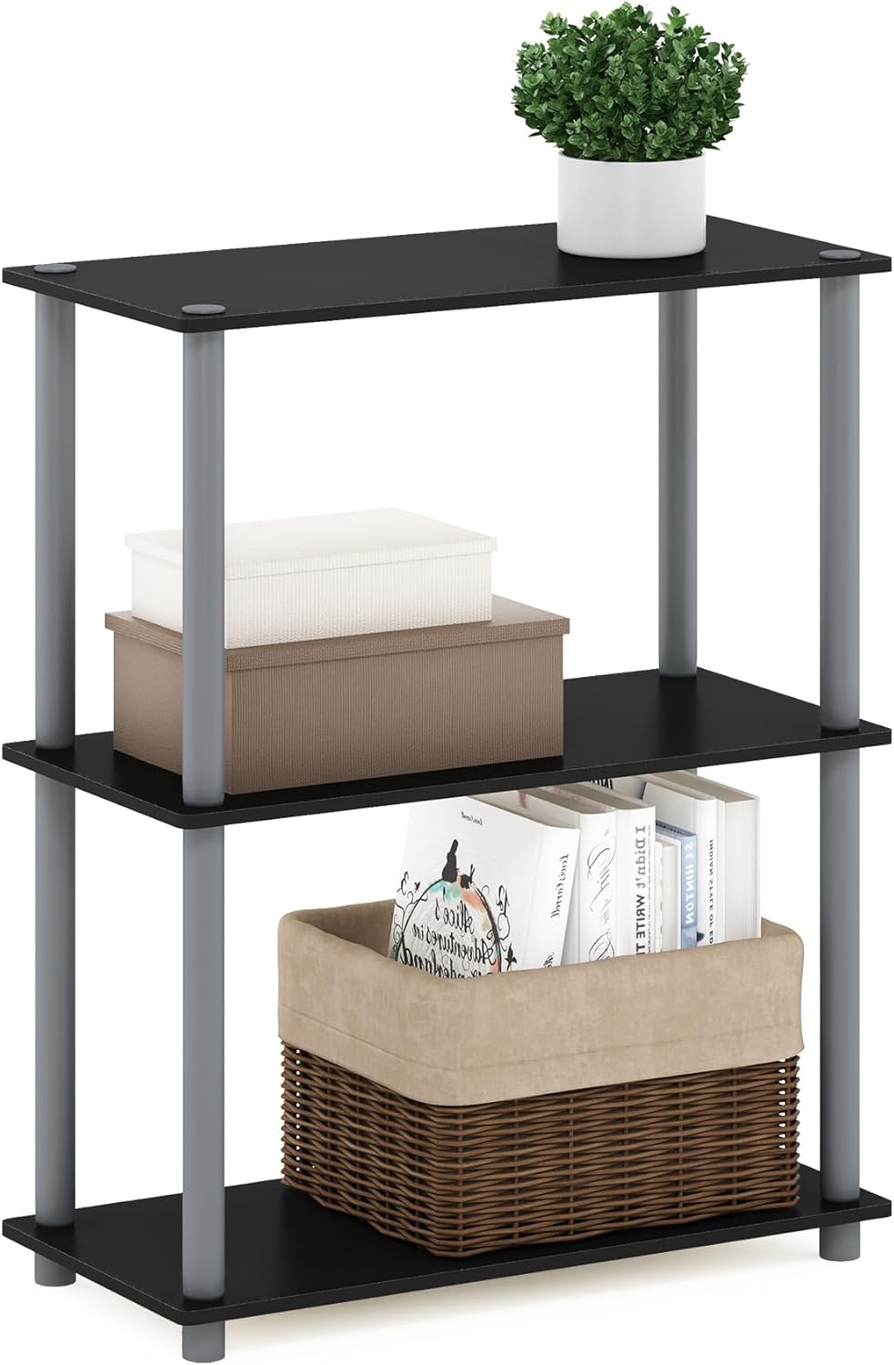 Furinno Turn-N-Tube Display Rack, 3-Tier Single, Black/Grey