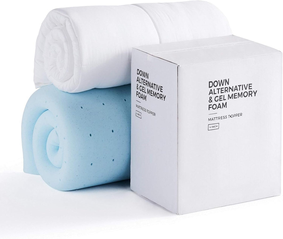 LUCID 4 Inch Down Alternative and Gel Memory Foam Mattress Topper - Three Toppers In One - Full , White