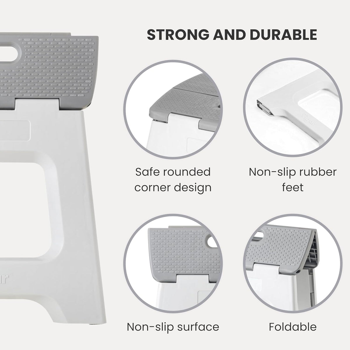 Vigar Compact Step Stool Foldable, 12-1/2-inch Step Stools for Adults up to 330 Pound, Lightweight Stool, Non-Slip Folding Step Stool, Gray