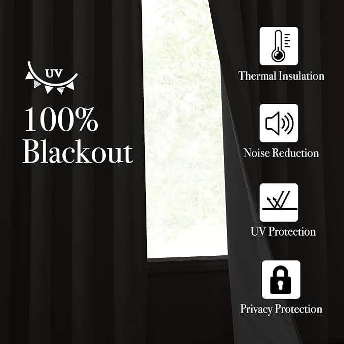 NICETOWN Faux Linen 100% Blackout Living Room Curtains 96 inches Long, W52 x L96