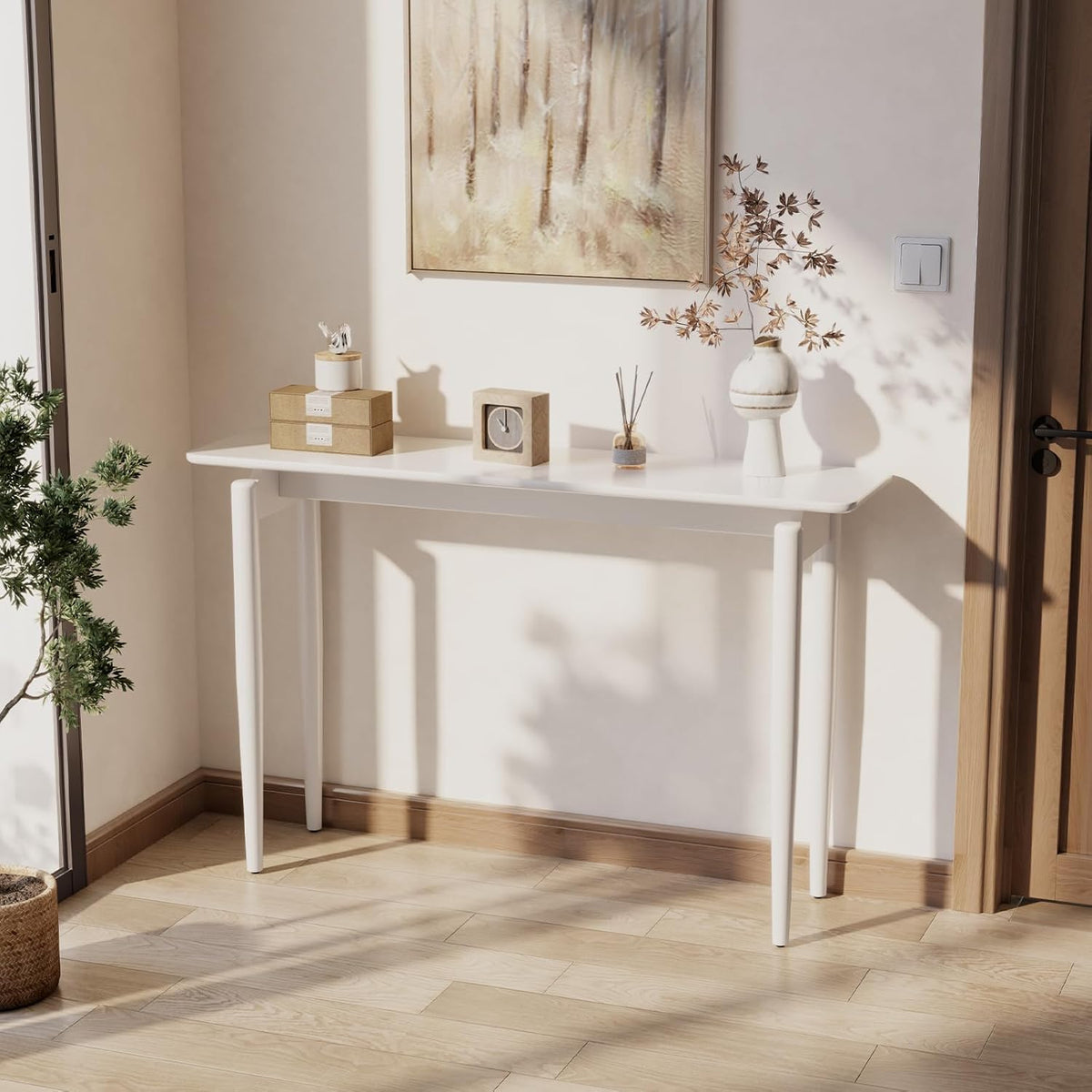 Wood Console Table Walnut Entryway Table, Thin Console Table, Sofa Tables for Living Room (47.2'')