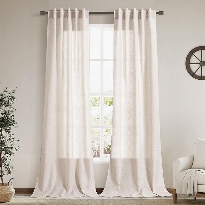 Beige Flax Linen Curtains 90 Inches Long