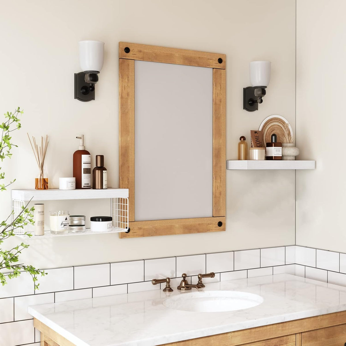 QEEIG White Bathroom Shelves Over Toilet - Wall Mounted Floating Shelves Farmhouse Shelf Toilet Paper Storage Small 16 inch Set of 2 (019-W2)
