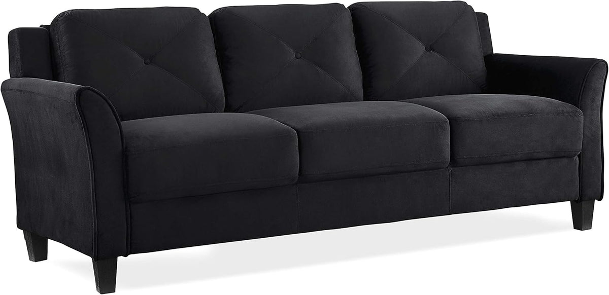 Lifestyle Solutions Harrington Sofa Upholstered Microfiber Fabric Curved Arms, Black