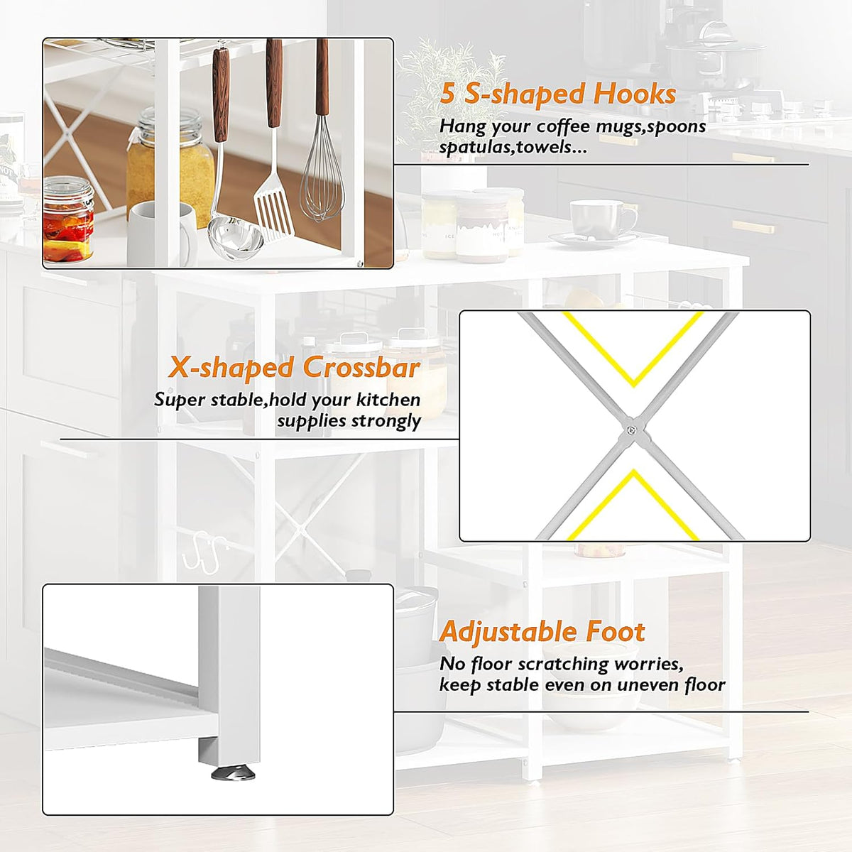 soges 3-Tier Kitchen Baker's Rack Utility Microwave Oven Stand Storage Cart Workstation Shelf, White