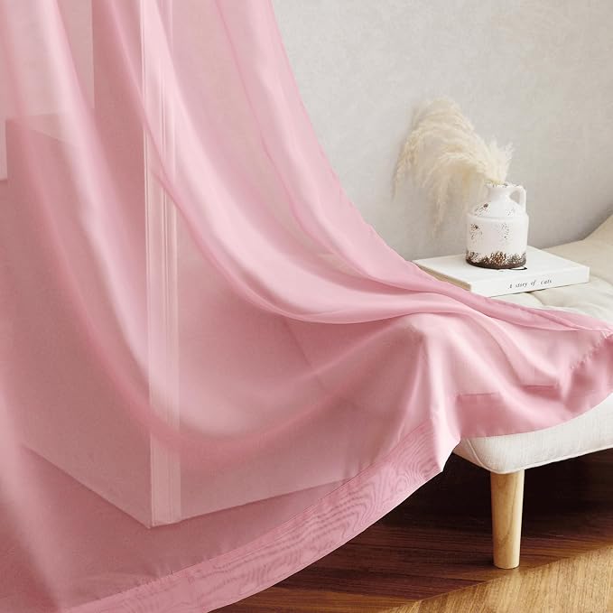 NICETOWN Voile Sheer Pink Curtains 90 inches Long