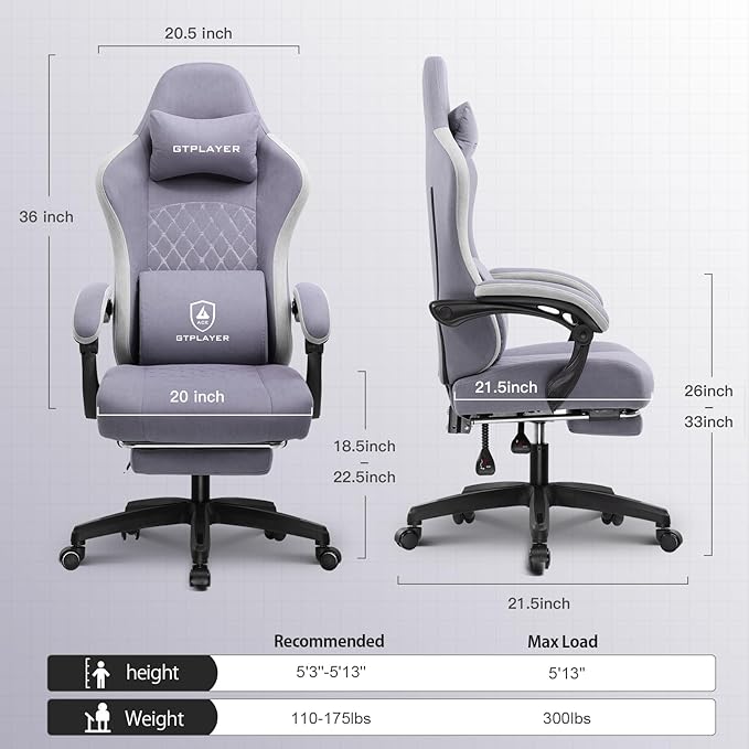 GTPLAYER Gaming Chair, Computer Office Chair with Pocket Spring Cushion, Linkage Armrests and Footrest, High Back Ergonomic Computer Chair with Lumbar Support Task Chair with Footrest