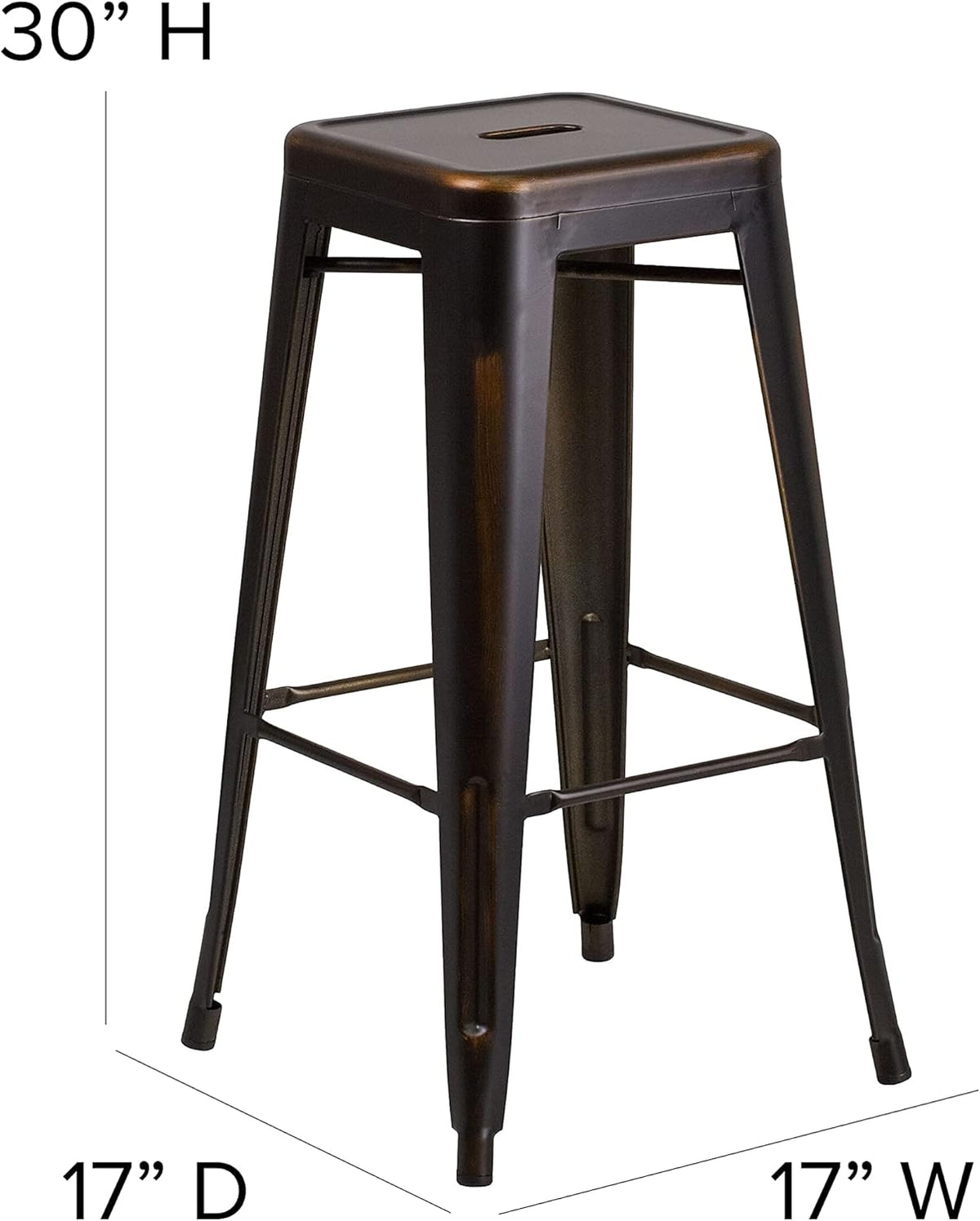 Flash Furniture Kai Commercial Grade 4 Pack 30" High Backless Distressed Copper Metal Indoor-Outdoor Barstool