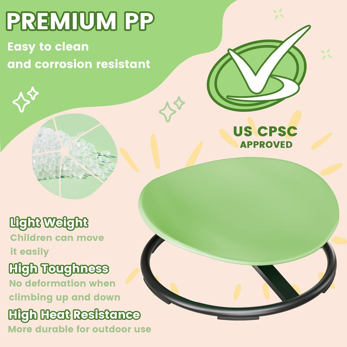 21" L × 19" W Large Size Spinning Chair for Autistic Kids, Autism Sensory Spinning Chair, Sensory Toys for Kids with Autism & ADHD, Sit and Spin Training Body Coordination, Light Green Rounded Share