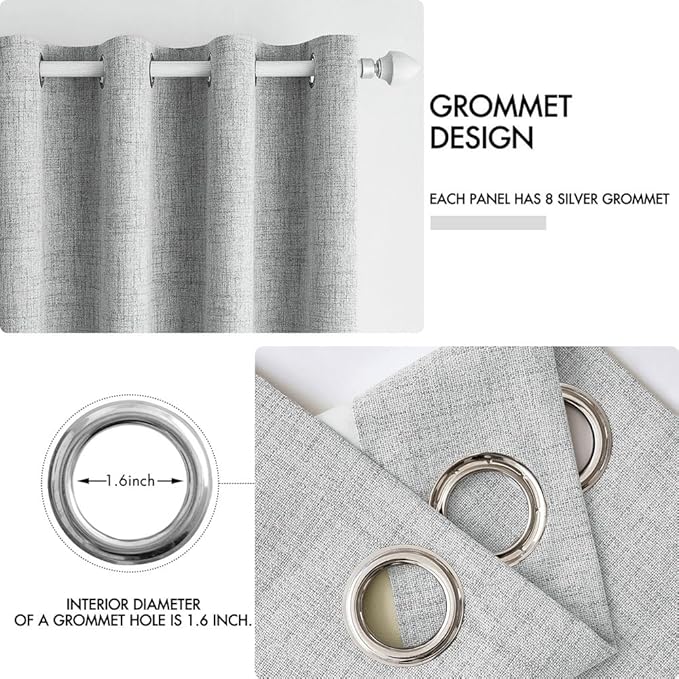MIULEE Linen Curtains for Bedroom 100% Blackout Thermal Insulated Glacier Gray