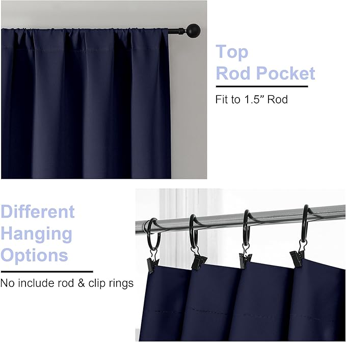 Simplebrand Ava Navy Blue Short Blackout Curtains