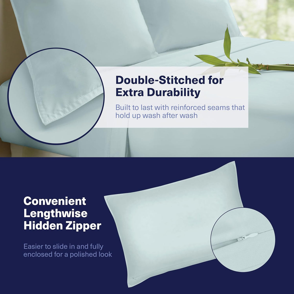 Kickoff Viscose Bamboo Sheets Twin Size 3-pc 100% Organic Bamboo Viscose Bed Cooling Sheets Twin Size Set Cool Bedding for hot Sleepers Sheet, Flat, Fitted, Pillowcase (Coastal Blue, T)