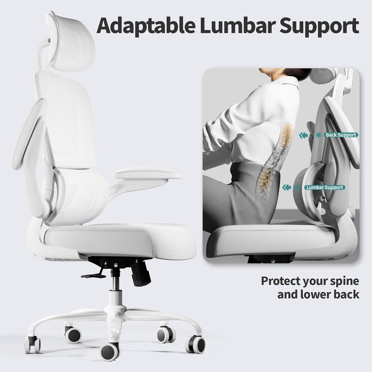 TRALT Office Chair Ergonomic Desk Chair, 330 LBS Home Mesh Office Desk Chairs with Wheels, Comfortable Gaming Chair, High Back Office Chair for Long Hours (White)