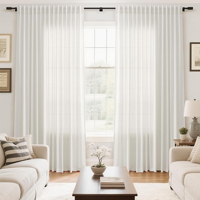 Nanspring Beige White Extra Wide Linen Curtains