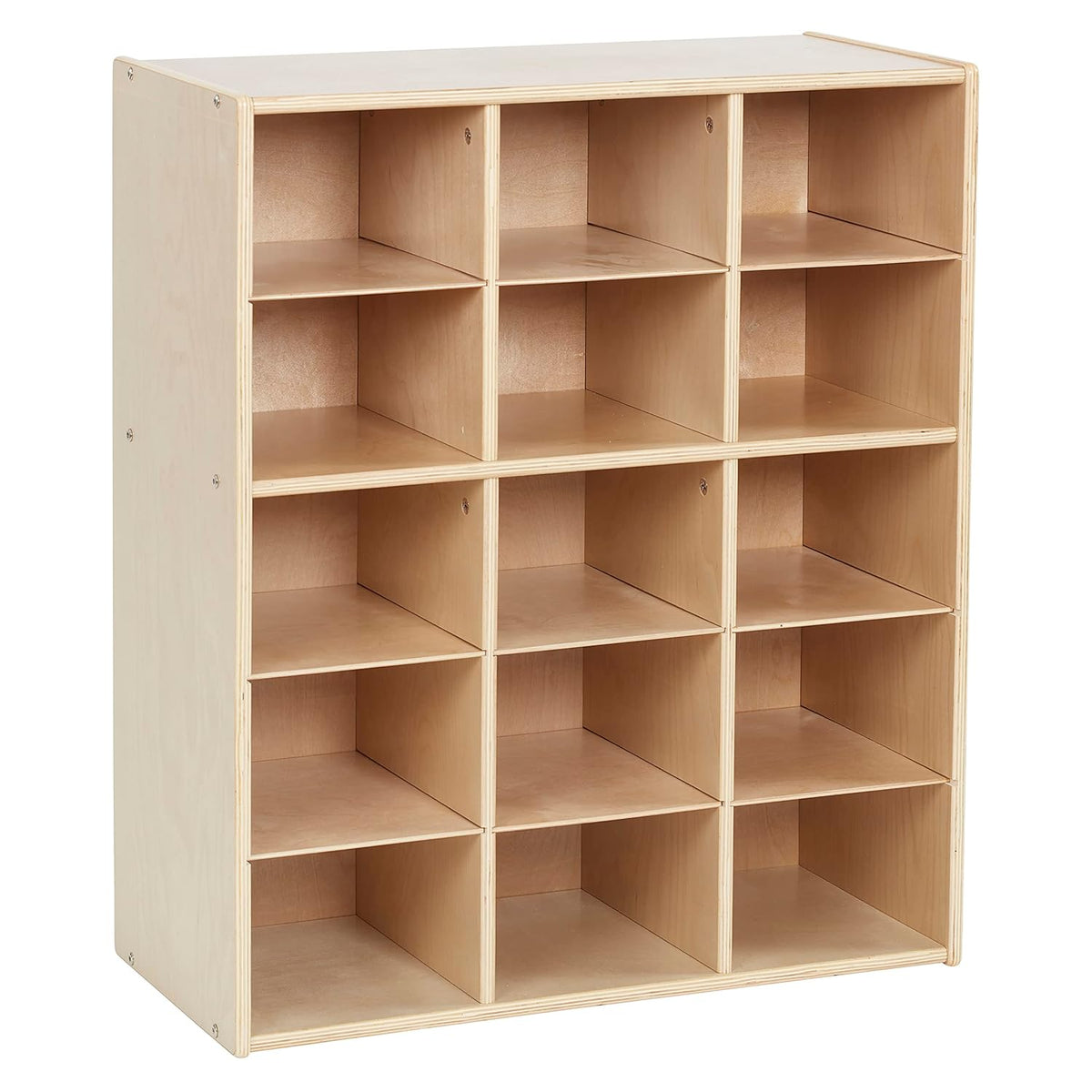 ECR4Kids Streamline 15 Cubby Tray Storage Cabinet, 5x3, Classroom Furniture, Natural