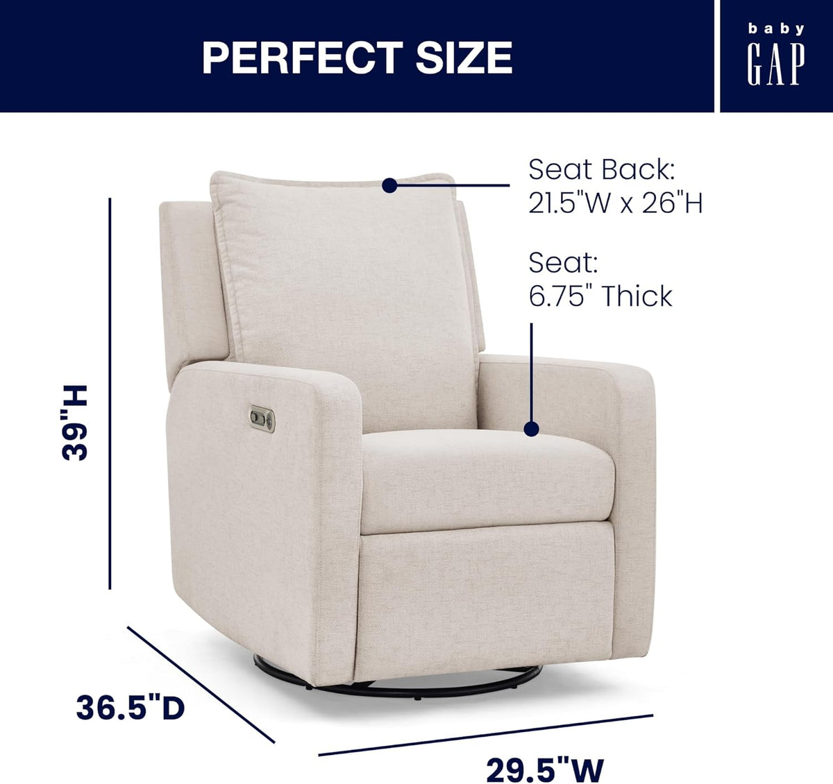 Delta Children babyGap Harlowe Power Recliner with USB-A and Type-C Ports Greenguard Gold Certified – Stain-Resistant Performance Fabric is Oeko-TEX Standard 100 Certified, Sand
