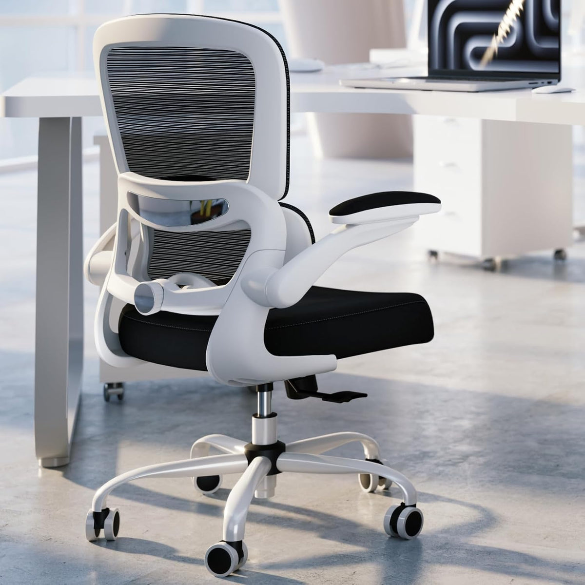 TRALT Office Chair - Ergonomic Desk Chair with Adjustable Lumbar Support, Mesh Computer Chair, Executive Chairs for Home Office Comfortable Lumbar Support (White+Black)