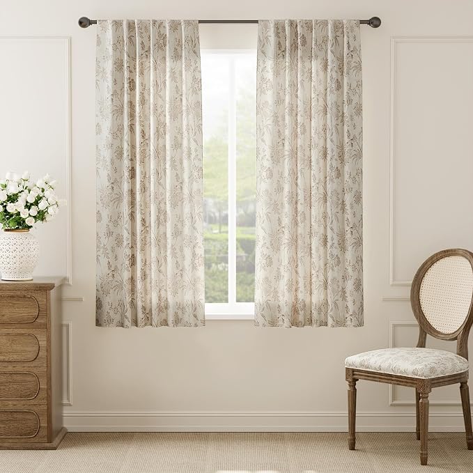 jinchan Linen Floral Curtains for Living Room