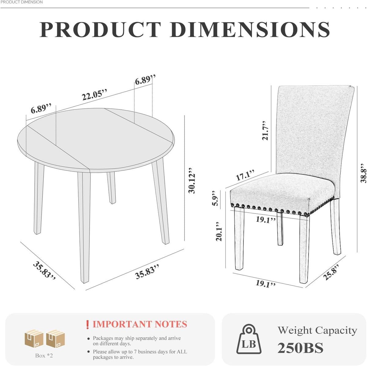 COLAMY 3-Piece Extendable Dining Set for 2, 36" Kitchen Round Wood Table with 2 Nailhead Dining Room Chairs,Light Brown/Beige