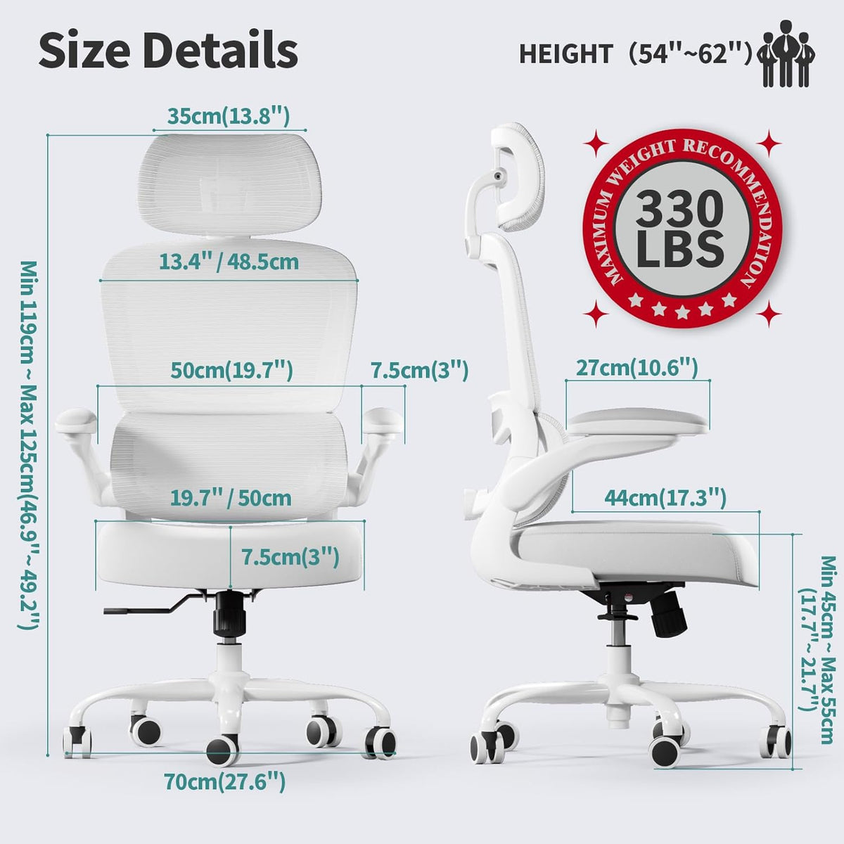TRALT Office Chair Ergonomic Desk Chair, 330 LBS Home Mesh Office Desk Chairs with Wheels, Comfortable Gaming Chair, High Back Office Chair for Long Hours (White)