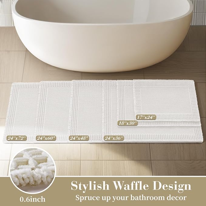 RESARE Waffle Bath Mat, Super Absorbent Non Slip, Machine Washable, Ultra Soft