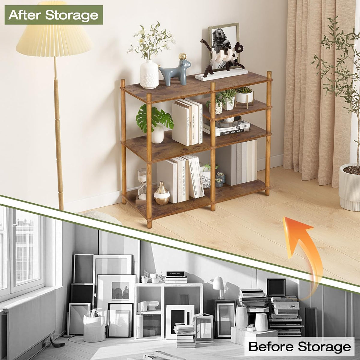 YGYQZ Wooden 3 Tier Storage Shelf, 5 Cube Short Small Book Shelf Simple and Natural Style Display Cubby Vertical Organizer Wood Open Storage Organizer for Small Space