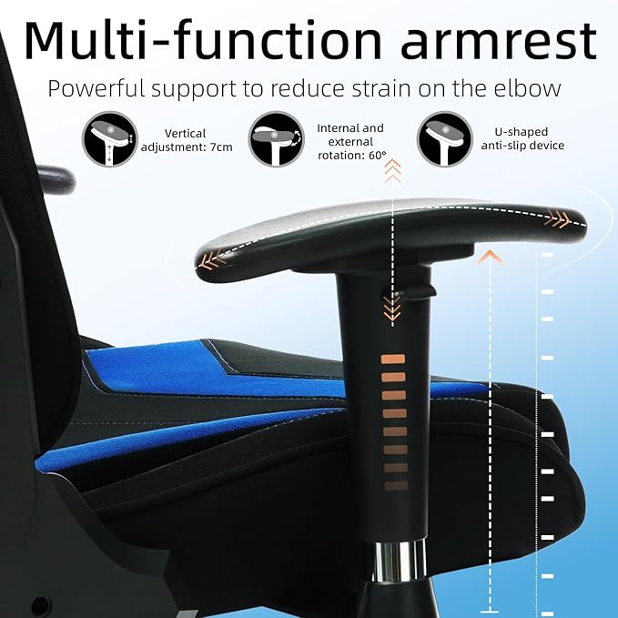 Ergonomic Fabric Gaming Chair with Footrest and Lumbar Support Racing Office Chair Adult-Specific Computer Gaming Chair Wrinkle-Resistant.(1005-DeepBlue)