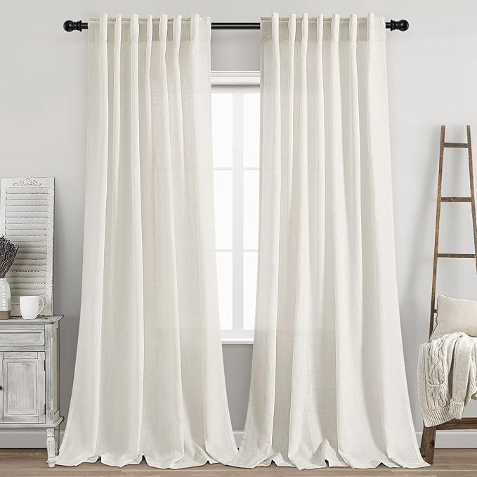 Nanspring Semi Sheer Linen Curtains 90 Inches Long