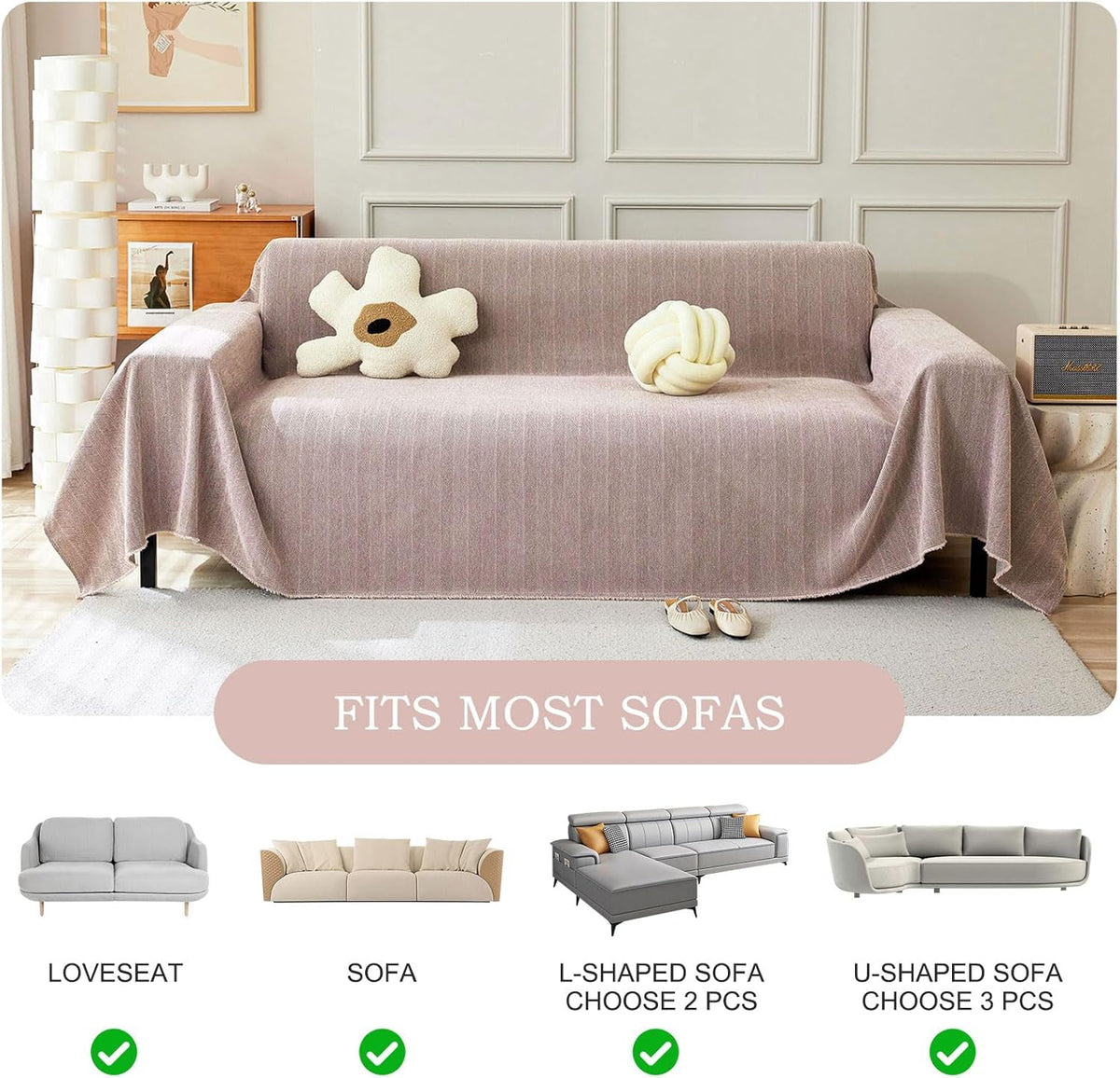 STACYPIK Stylish Cozy Pink Sofa Cover for Dogs Kids Geometric Couch Cover Herringbone Couch Slipcover for Sectional Couch Covers L Shape for 2 Cushion Couch Pet Furniture Throw Cover Washable-71X118IN