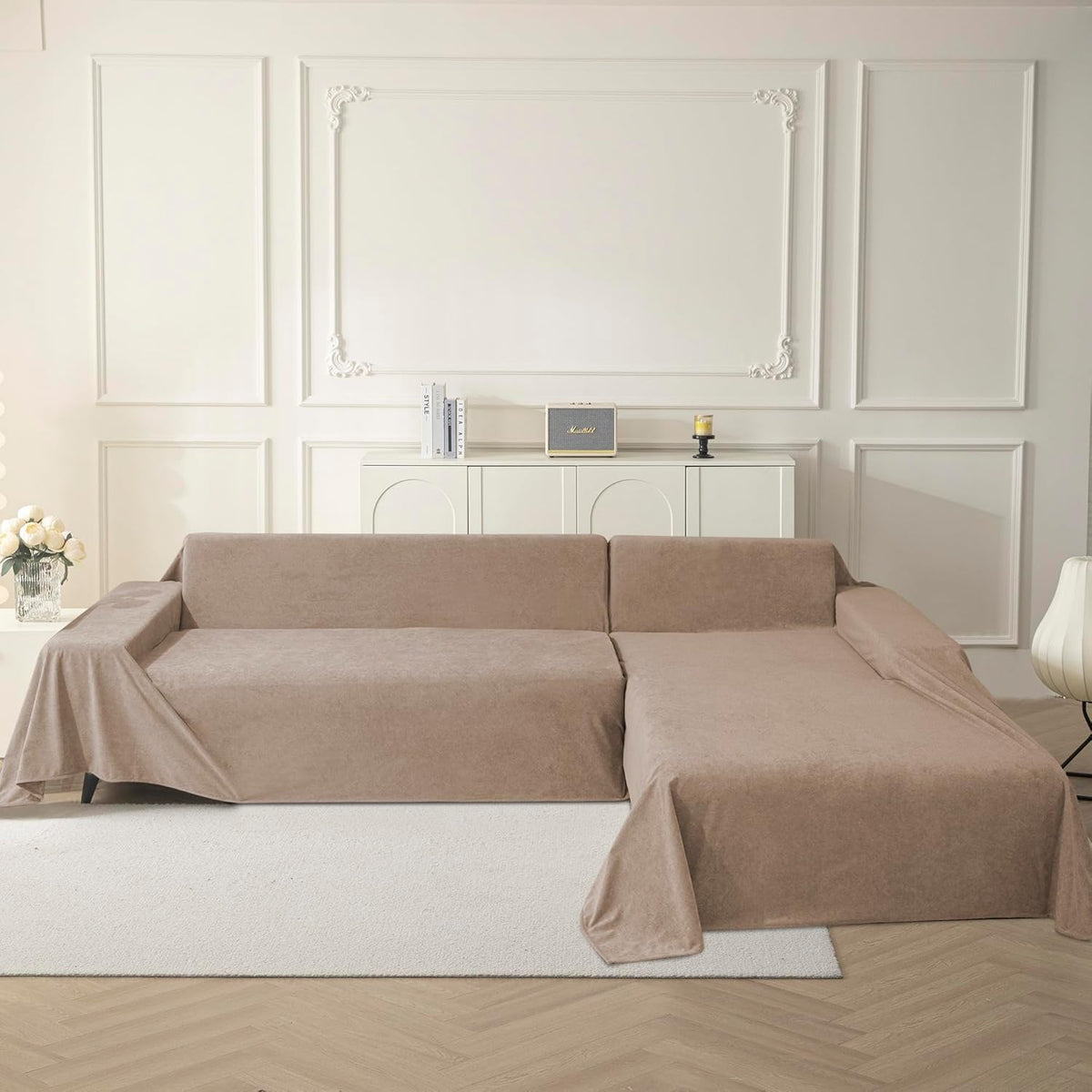 MYSKY HOME Couch Cover Sofa Covers for 3 Cushion Couch, Dog Couch Covers Protector for Sectional Sofa, Non Slip Soft Sofa Slipcover Modern Furniture Protector for Pet, 91" x 134", Khaki