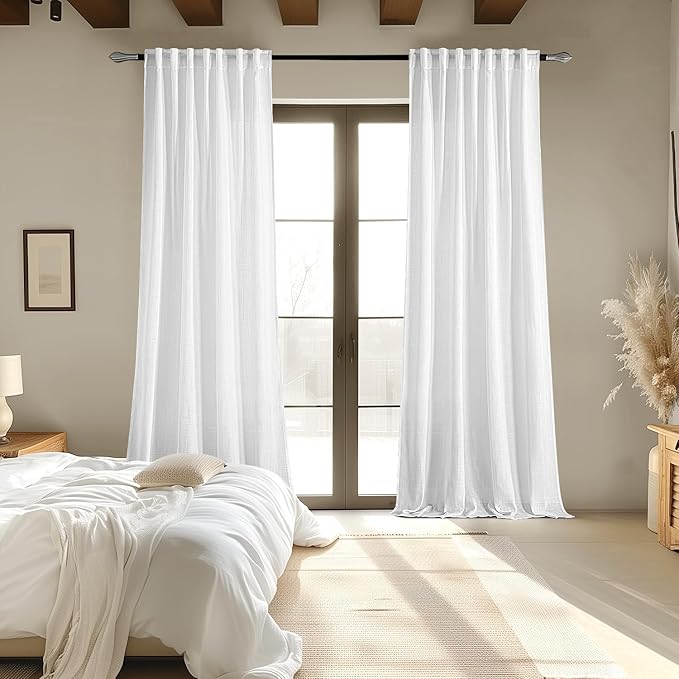 MIULEE White Linen Curtains 96 Inches Long 2 Panels