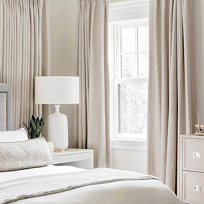 MIULEE Linen Textured Curtains for Bedroom Solid 100% Blackout Thermal