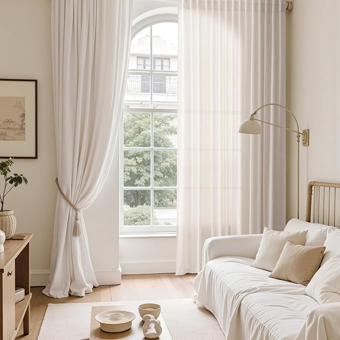 Ivory White Linen 112 Inch Curtains