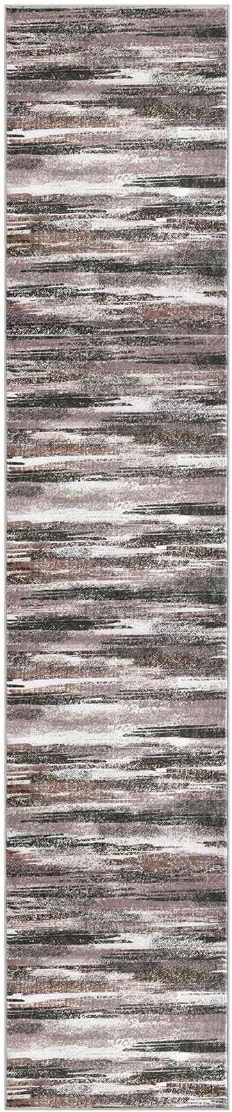 Lansny Modern Abstract Runner Rug 2x10, Dark Light Brown White Washable Long