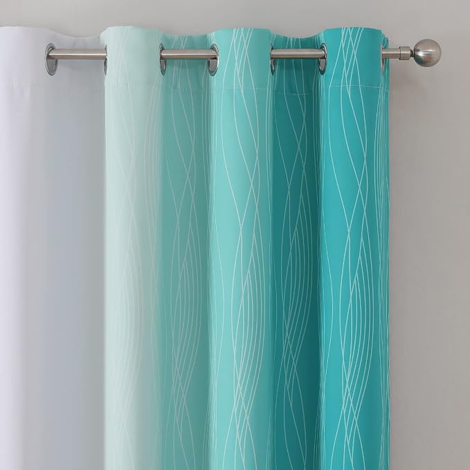 Estelar Textiler Teal and Grayish White Blackout Curtains