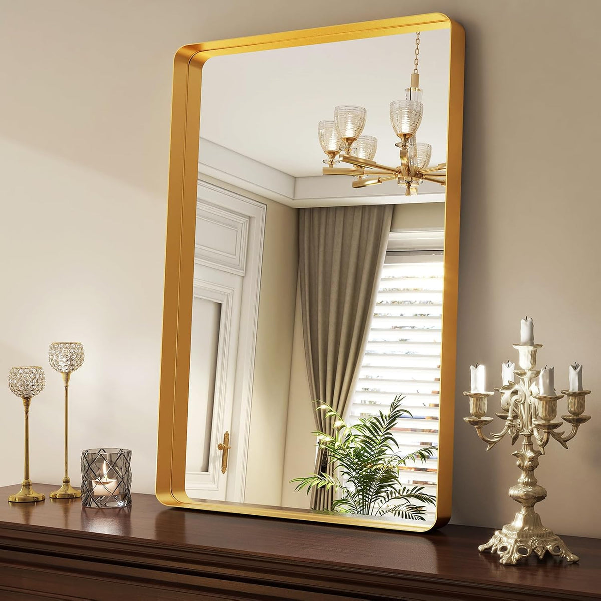 36 x 24 Inch Gold Bathroom Mirror for Wall,Aluminum Alloy Frame Rectangular Wall Mounted Mirror for Farmhouse Decor Horizontal or Vertical Ideal for Bedroom, Living Room