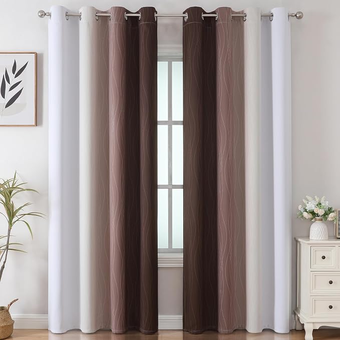 Estelar Textiler Brown and Greyish White Gradient Blackout Curtains