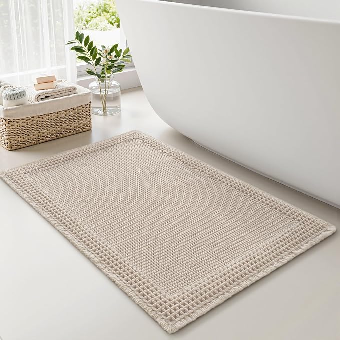 RESARE Waffle Bath Mat, Super Absorbent Non Slip, Machine Washable, Ultra Soft