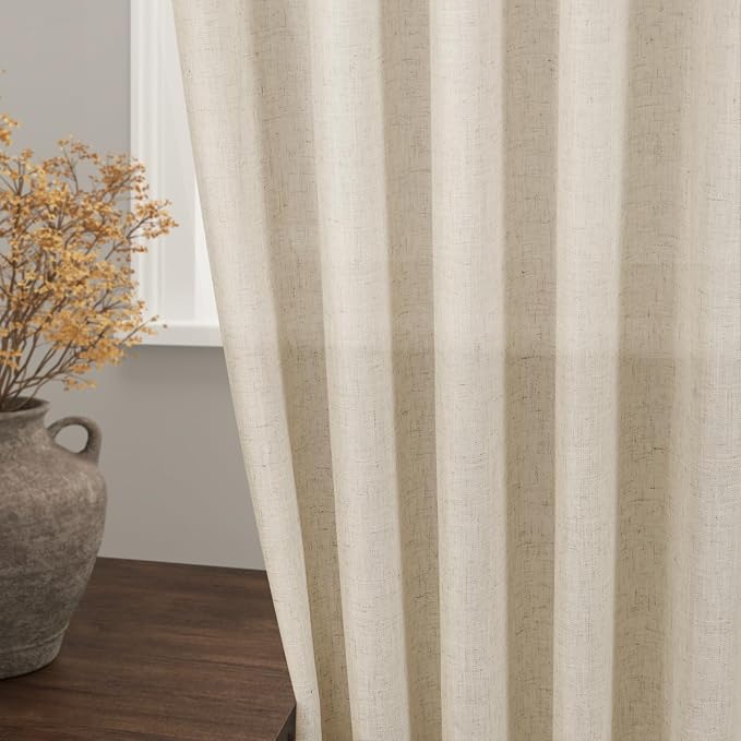 Extra Long Tan Beige Curtains 120 inch Length 2 Panels Set Back Tab Neutral