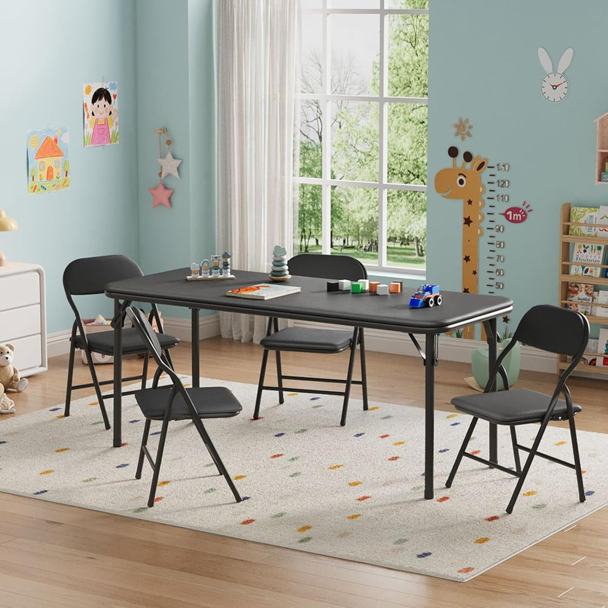 IDEALHOUSE 5 Piece Boys Girls Folding Table and Chairs Set, Activity Table and Chairs Set for Dining Room,Daycare,Classrooms
