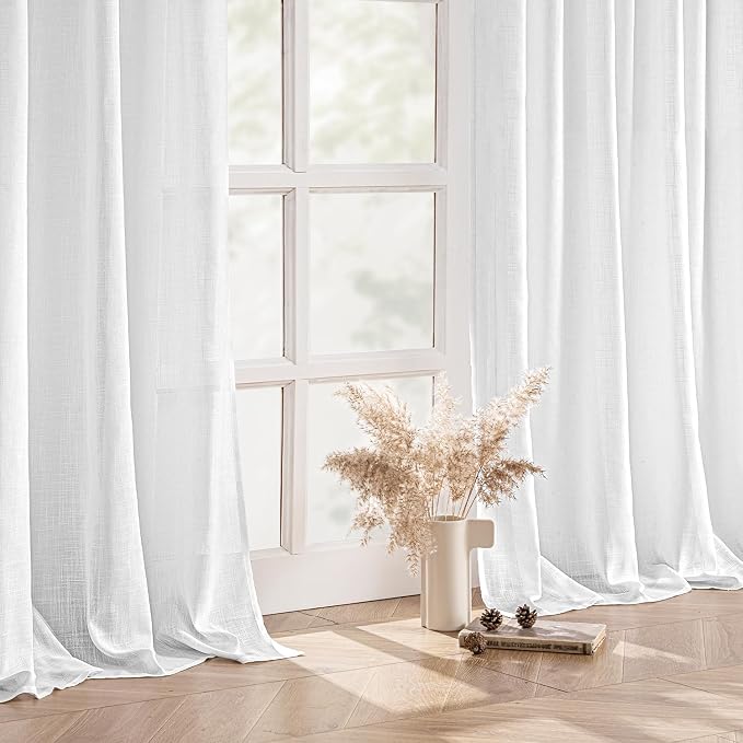 MIULEE White Linen Curtains 86 Inch Long 2 Panels
