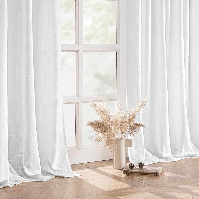 MIULEE White Linen Curtains 96 Inches Long 2 Panels