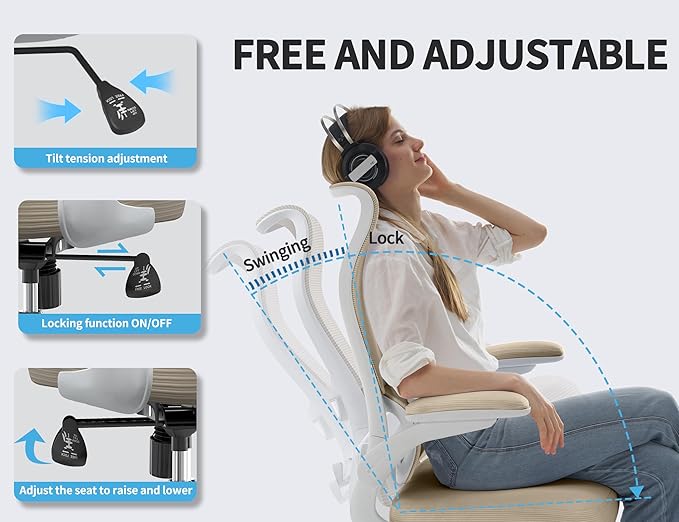 TRALT Ergonomic Office Chair - Desk Chair with Wave High Back Adjustable Lumbar Support Computer Chair - Gaming Chairs Mesh Backrest and PU Leather Seat for Home Reading Chairs to Adults(Beige)