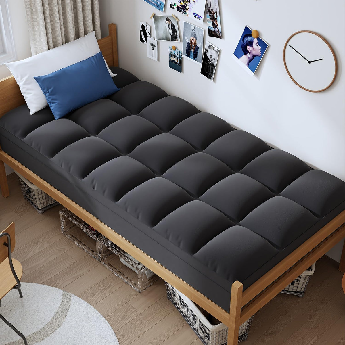ELEMUSE Twin XL Black Cooling Mattress Topper, Pillow Top, 100% Polyester, Machine Washable, 10 Inches