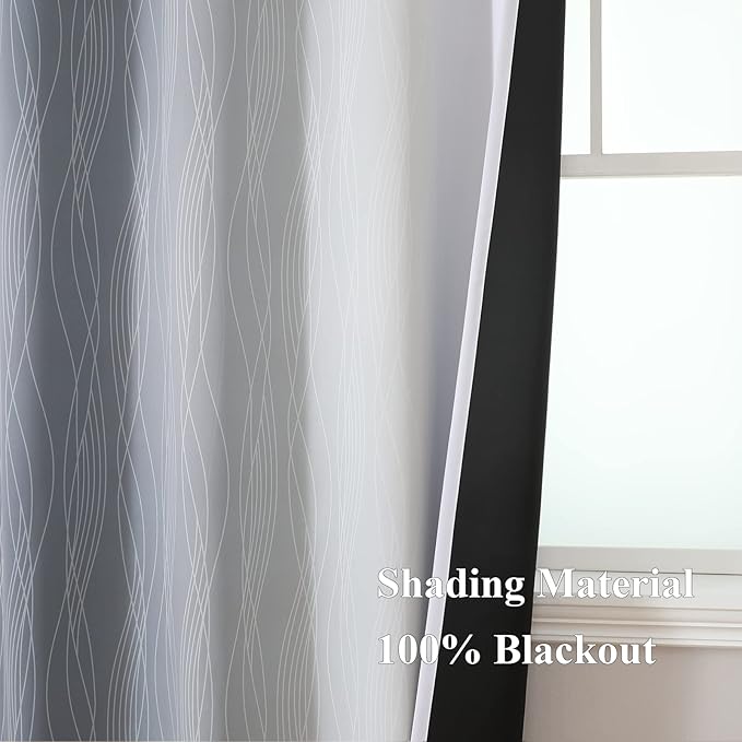 Estelar Textiler Grey and Greyish White Blackout Curtains 54 Inch Length