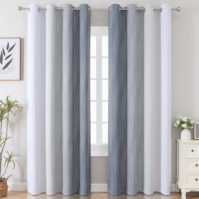 Estelar Textiler Thermal Insulated Blackout Curtains 96 Inches Long, Ombre Grey