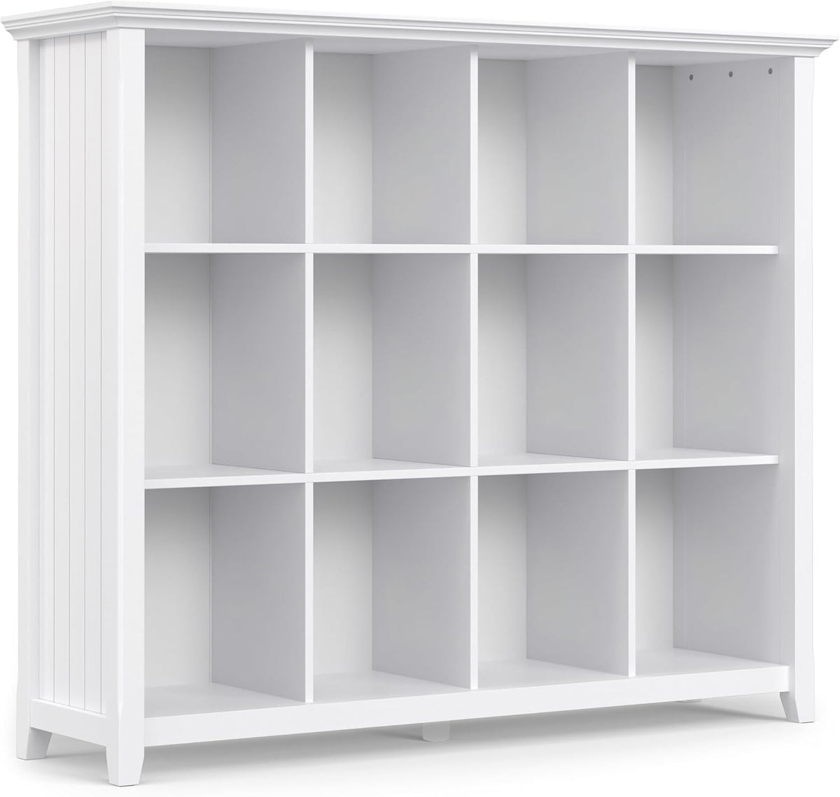 SIMPLIHOME Acadian Bookcase - 57 inch Tall 12-Cube Solid Wood Storage Display Unit in White, Transitional Cube Organizer for Living Room, Study Room or Office with Fixed Shelves and Tapered Legs