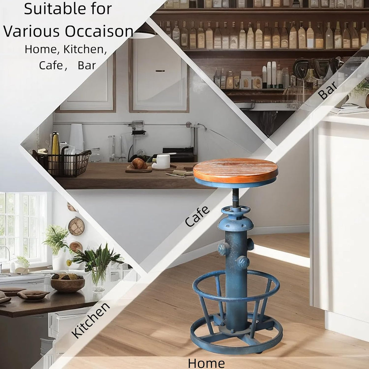 Retro Bar Stool Industrial Swivel Counter Stools for Kitchen Island 24.8-30.7inch Height Adjustable Vintage Fire Hydrant Design Coffee Stools Farmhouse Dining Chairs